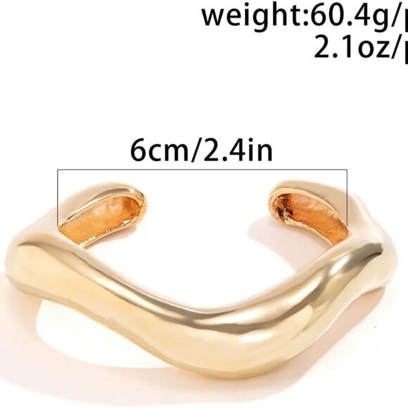 Gold Chunky Wide Open Cuff Bracelet for Women, Irregular Design, Adjustable Gold - Picture 4 of 8